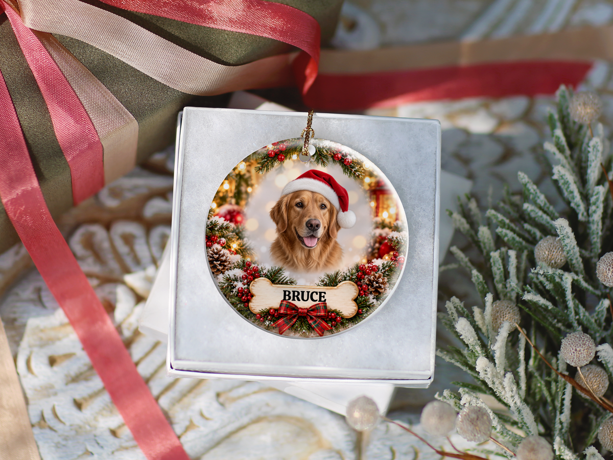 Personalized Golden Retriever Christmas Ornament – Custom Portrait from Your Dog’s Photo & Name