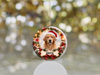 Personalized Golden Retriever Christmas Ornament – Custom Portrait from Your Dog’s Photo & Name
