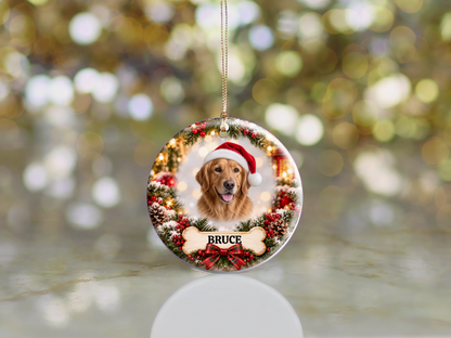 Personalized Golden Retriever Christmas Ornament – Custom Portrait from Your Dog’s Photo & Name