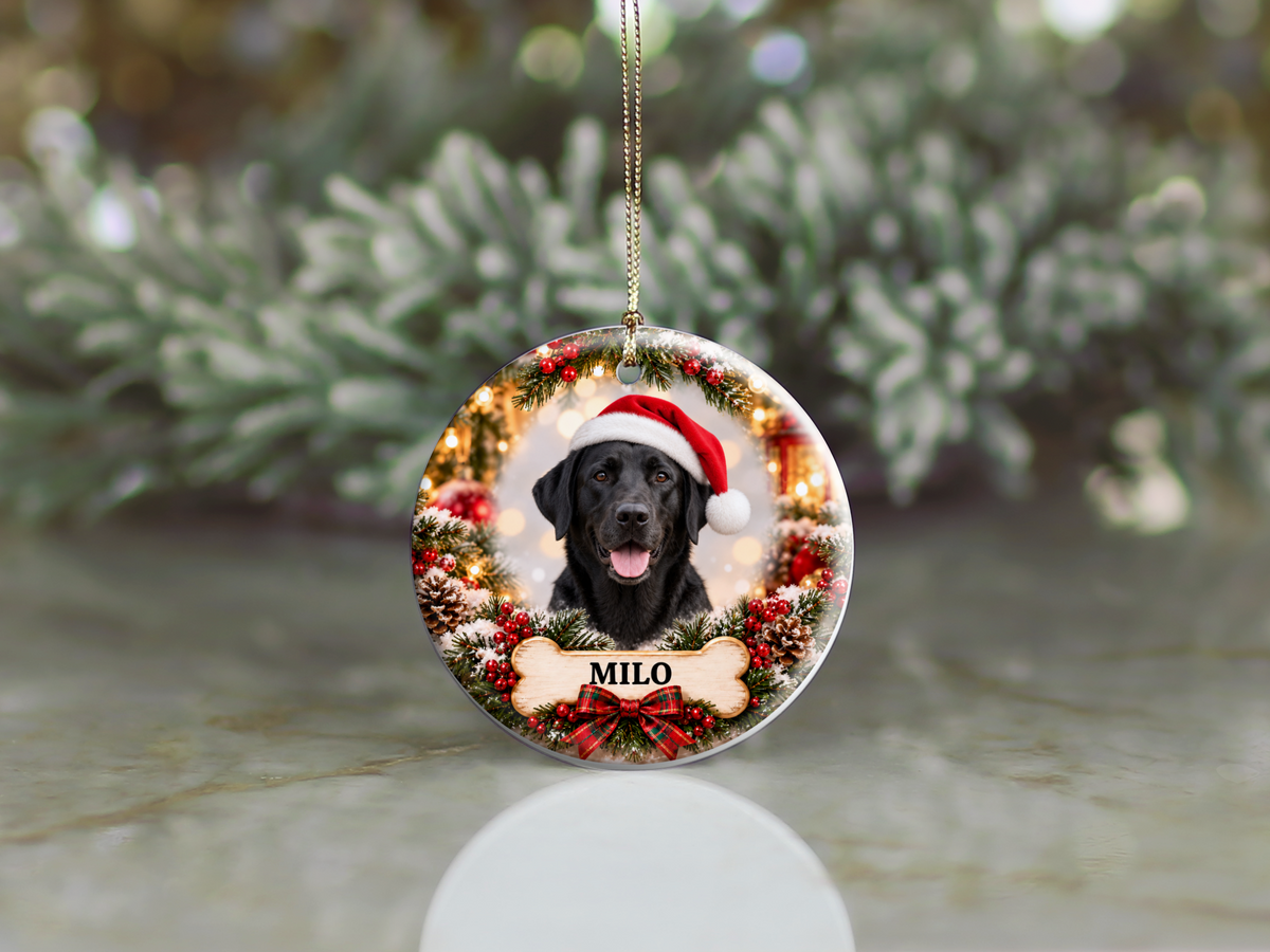 Personalized Labrador Retriever Christmas Ornament – Custom Portrait from Your Dog’s Photo & Name