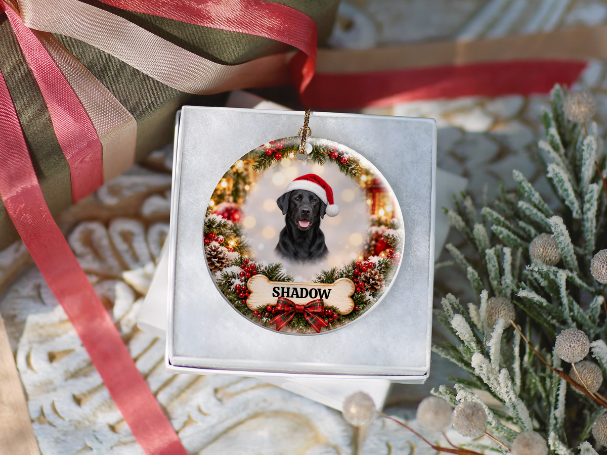 Personalized Labrador Retriever Christmas Ornament – Custom Portrait from Your Dog’s Photo & Name