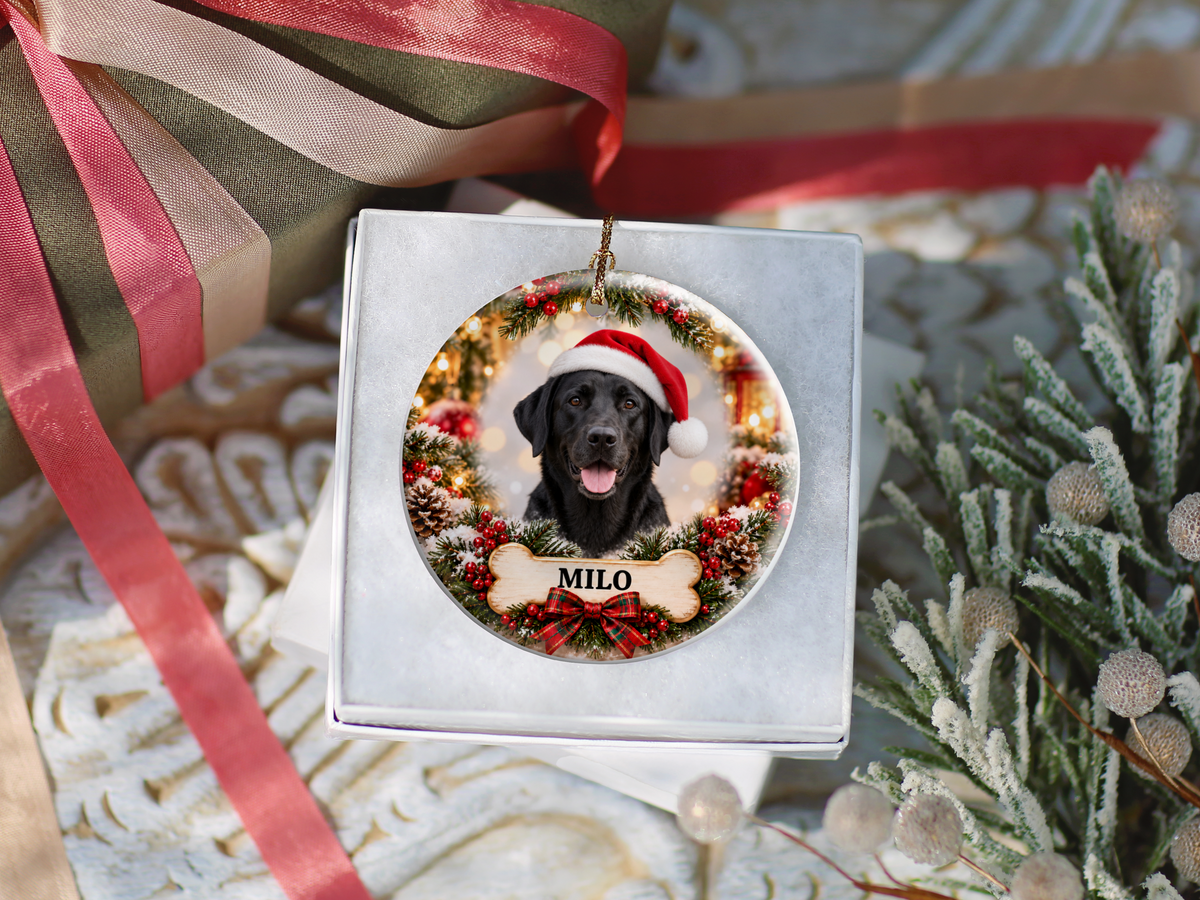 Personalized Labrador Retriever Christmas Ornament – Custom Portrait from Your Dog’s Photo & Name