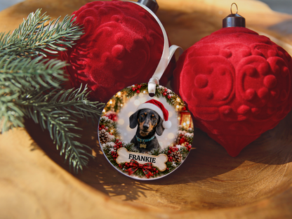 Personalized Dachshund Christmas Ornament, Custom Dog Portrait from Photo, Ceramic Wiener Dog Keepsake with Name