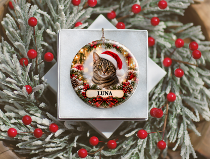 Personalized Cat Christmas Ornament – Custom Photo Portrait & Name