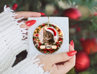 Personalized Cat Christmas Ornament – Custom Photo Portrait & Name