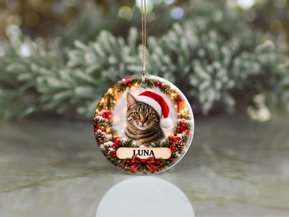 Personalized Cat Christmas Ornament – Custom Photo Portrait & Name