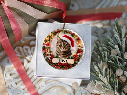 Personalized Cat Christmas Ornament – Custom Photo Portrait & Name