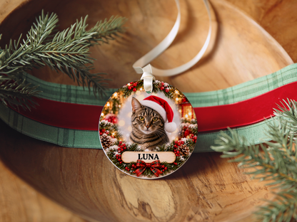 Personalized Cat Christmas Ornament – Custom Photo Portrait & Name