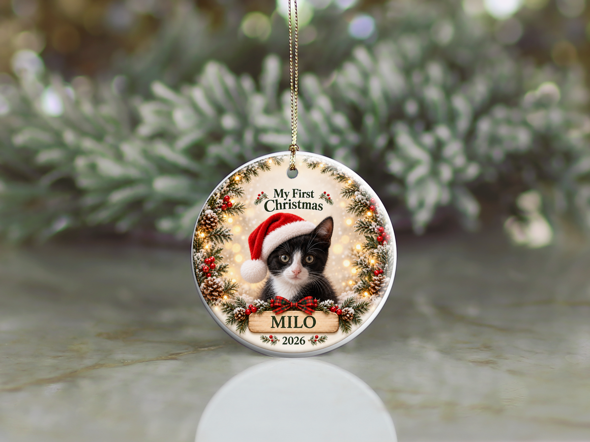 Personalized Kitten’s First Christmas Ornament – Photo, Name & Year