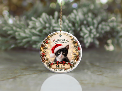 Personalized Kitten’s First Christmas Ornament – Photo, Name & Year
