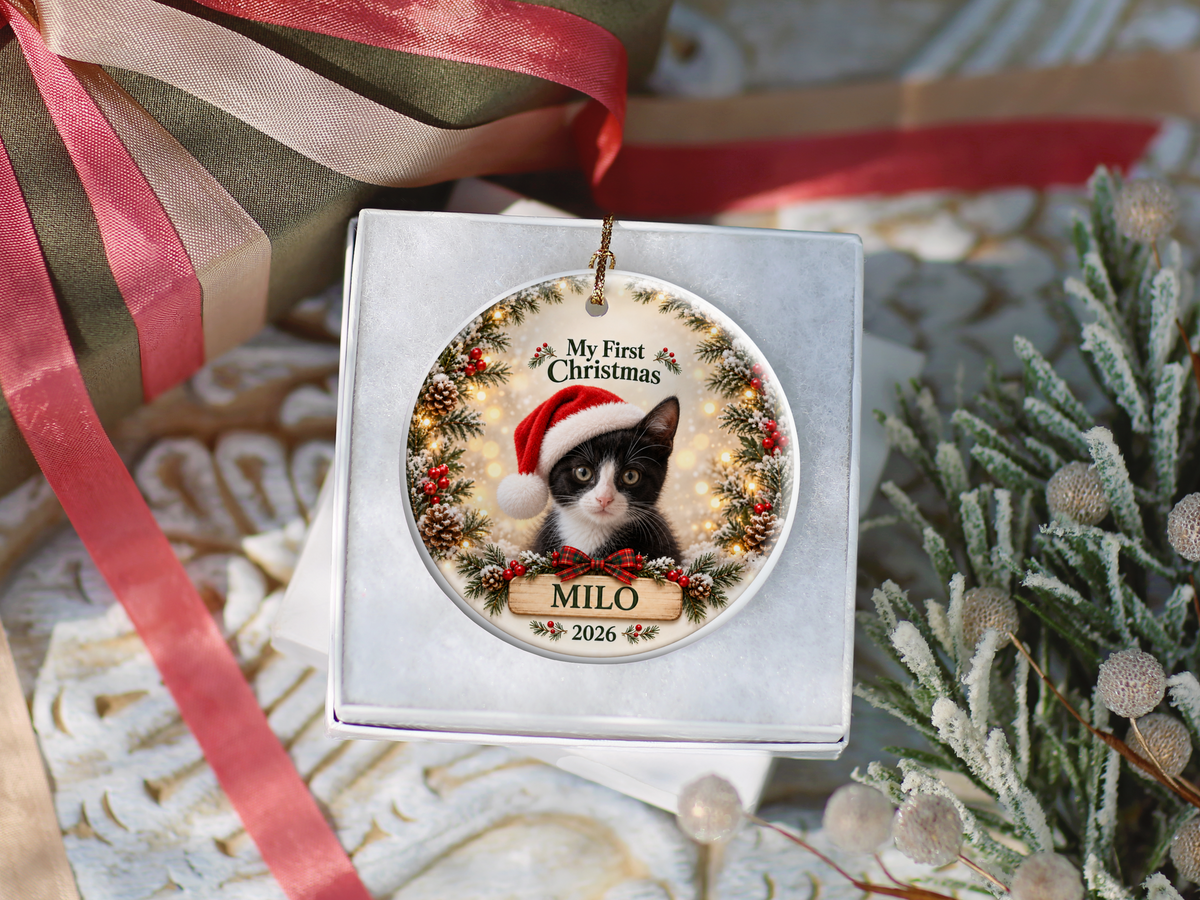 Personalized Kitten’s First Christmas Ornament – Photo, Name & Year