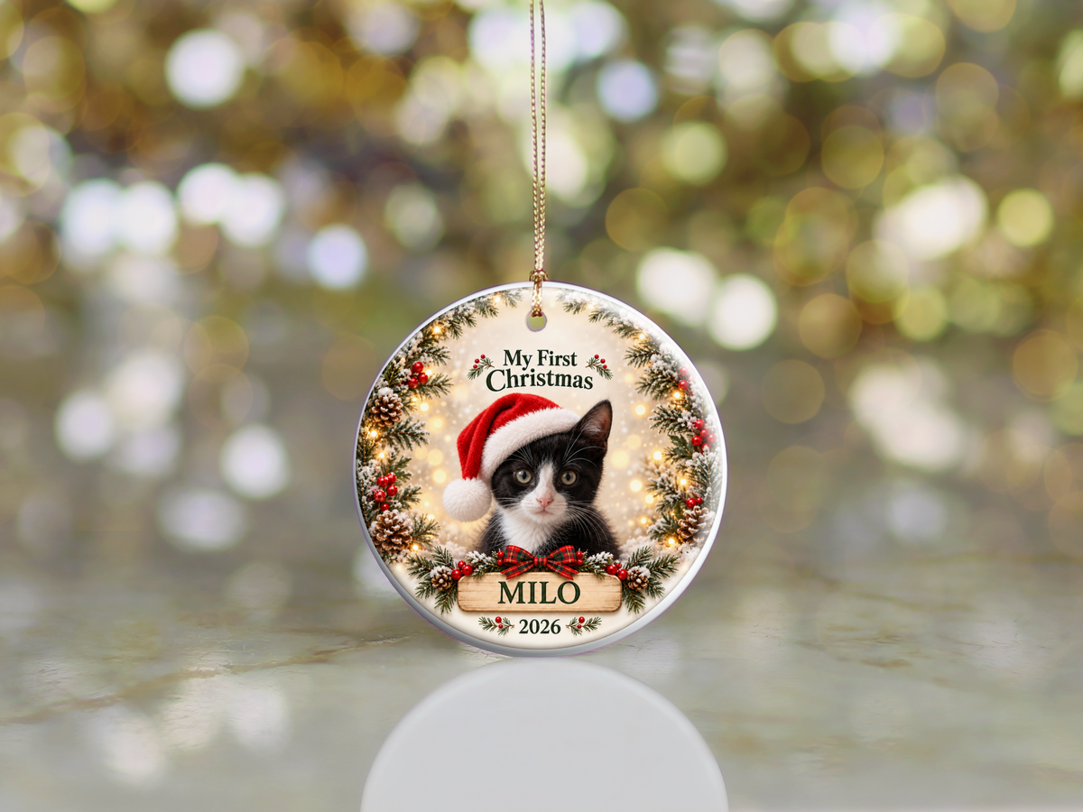 Personalized Kitten’s First Christmas Ornament – Photo, Name & Year