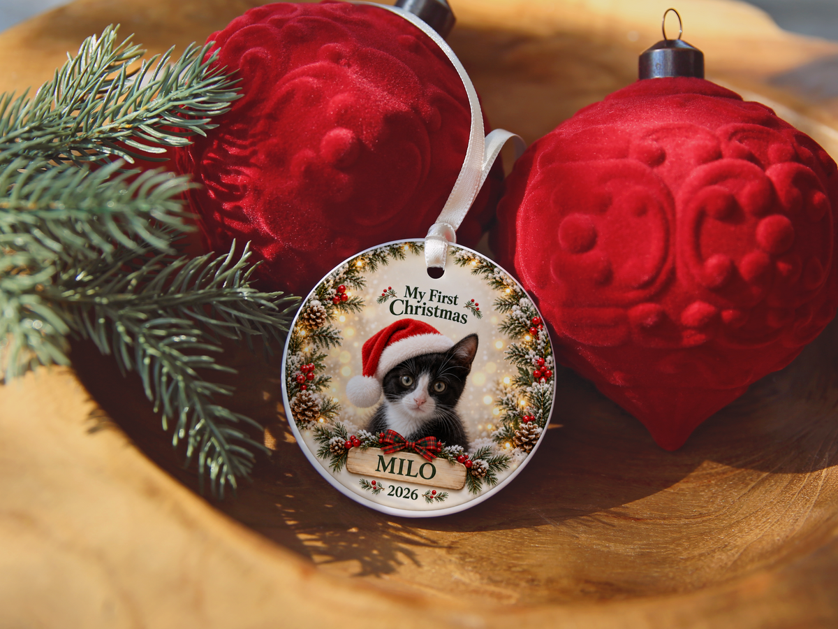 Personalized Kitten’s First Christmas Ornament – Photo, Name & Year