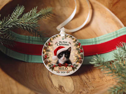Personalized Kitten’s First Christmas Ornament – Photo, Name & Year