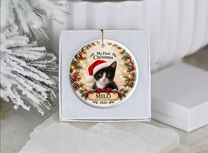 Personalized Kitten’s First Christmas Ornament – Photo, Name & Year