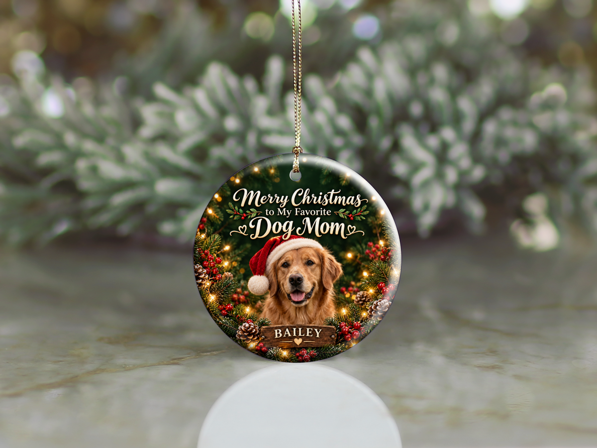 Personalized Dog Mom Christmas Ornament – Custom Dog Photo & Name