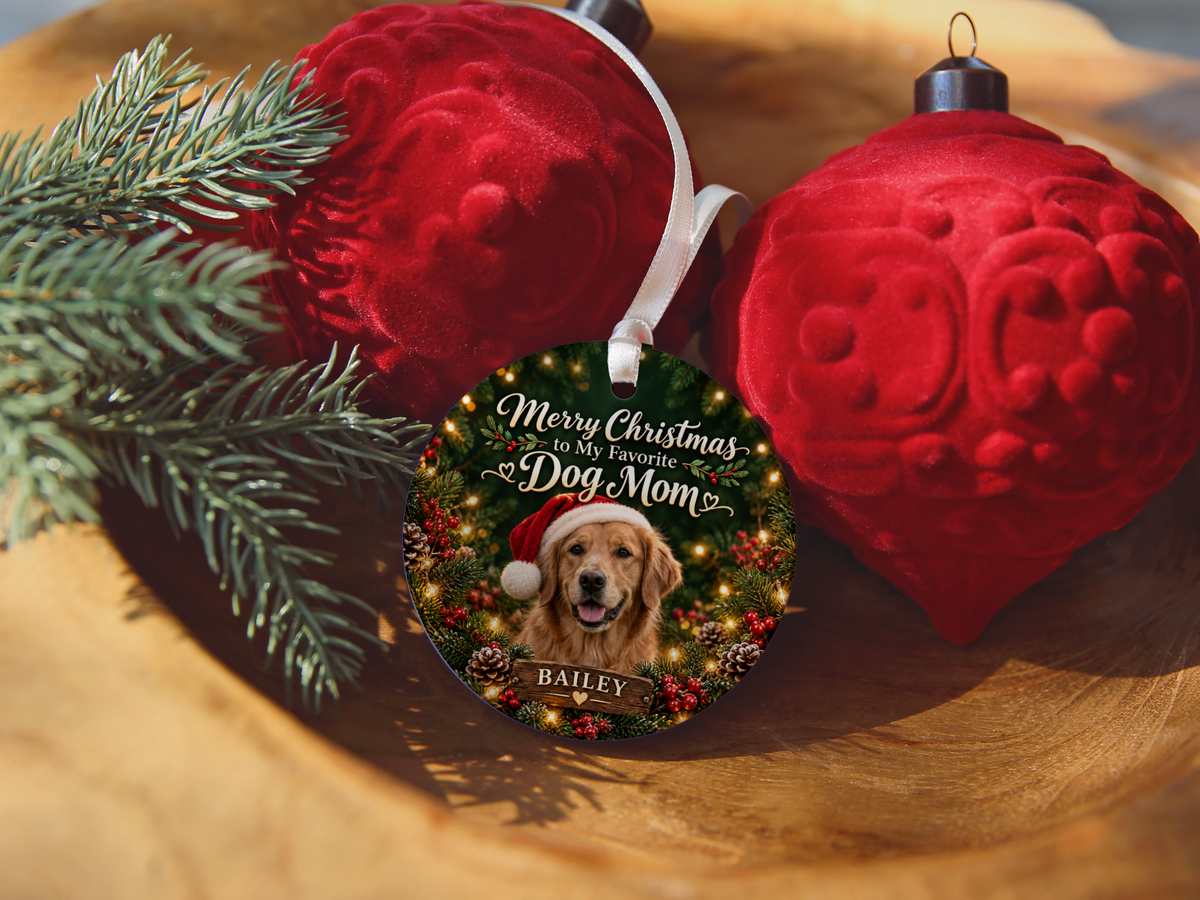 Personalized Dog Mom Christmas Ornament – Custom Dog Photo & Name