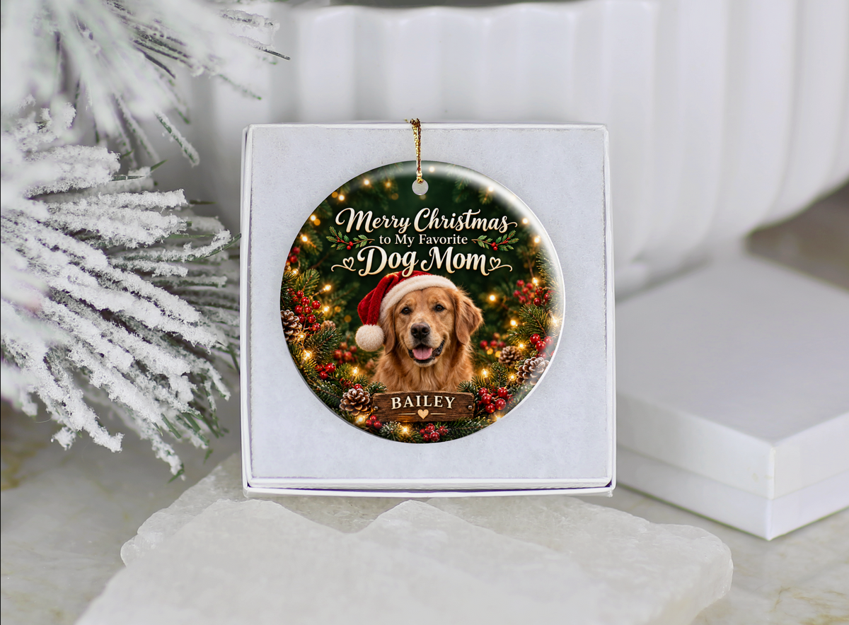 Personalized Dog Mom Christmas Ornament – Custom Dog Photo & Name