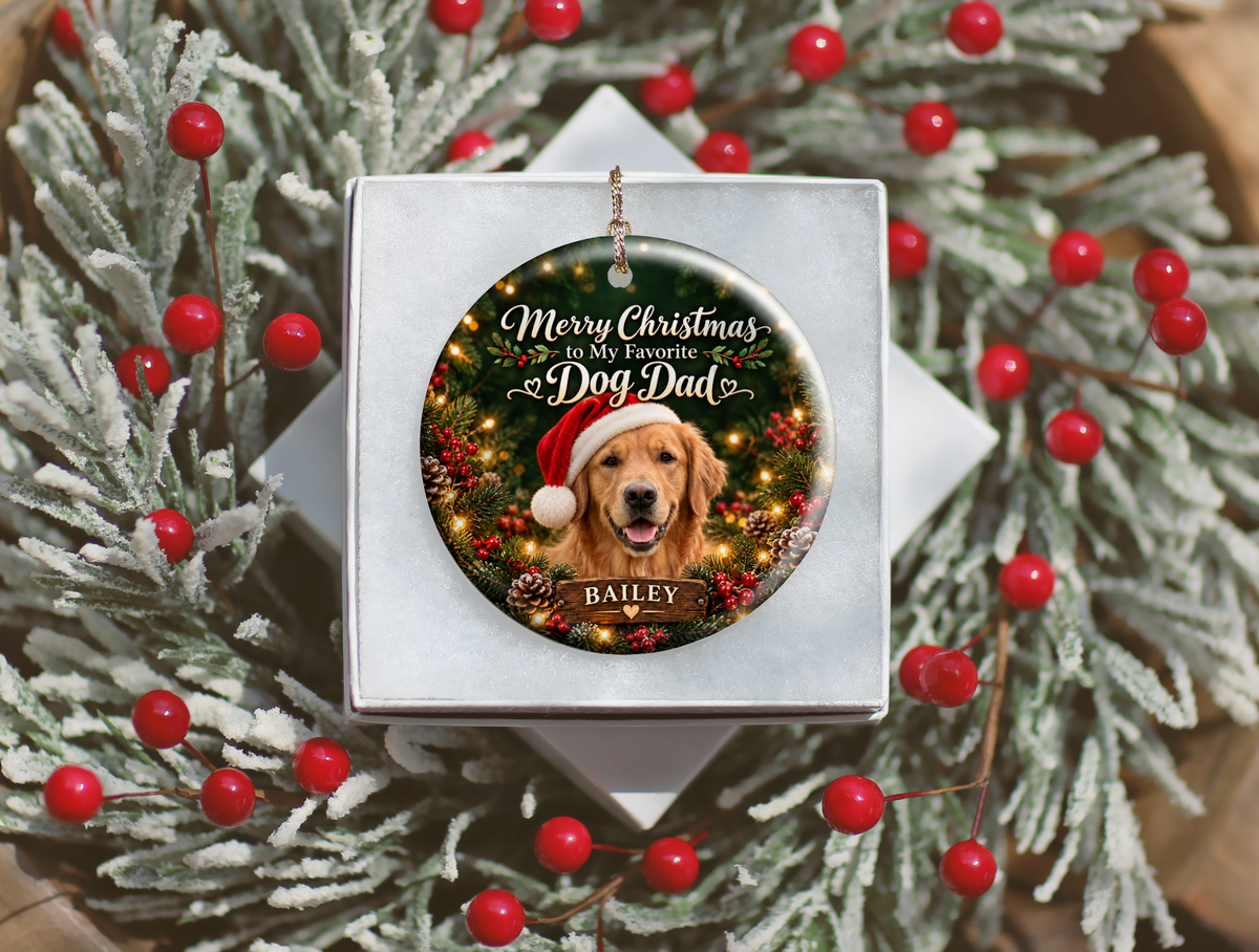 Personalized Dog Dad Christmas Ornament – Custom Dog Photo & Name