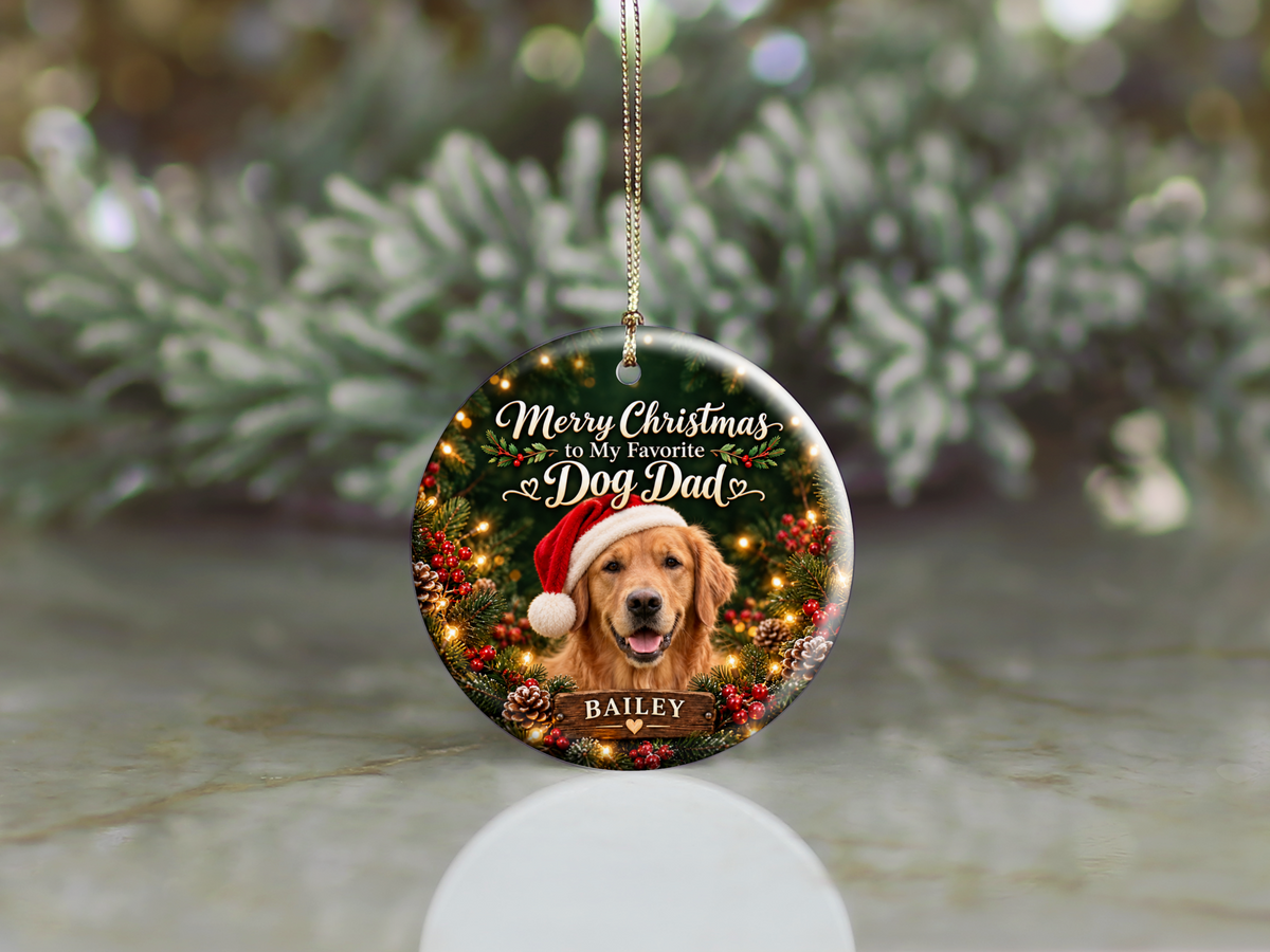 Personalized Dog Dad Christmas Ornament – Custom Dog Photo & Name