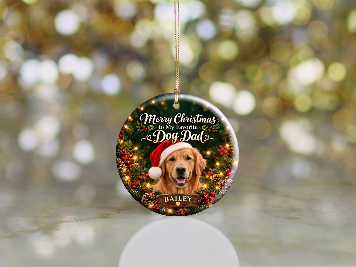 Personalized Dog Dad Christmas Ornament – Custom Dog Photo & Name
