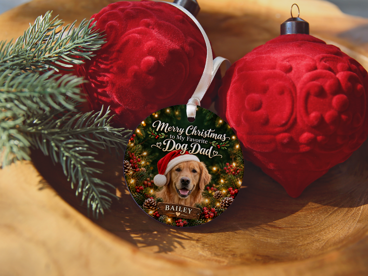 Personalized Dog Dad Christmas Ornament – Custom Dog Photo & Name
