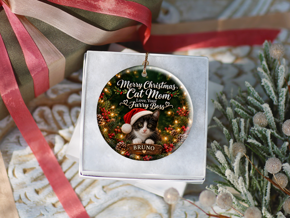 Personalized Cat Mom Christmas Ornament – Love, Your Furry Boss