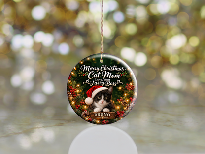 Personalized Cat Mom Christmas Ornament – Love, Your Furry Boss