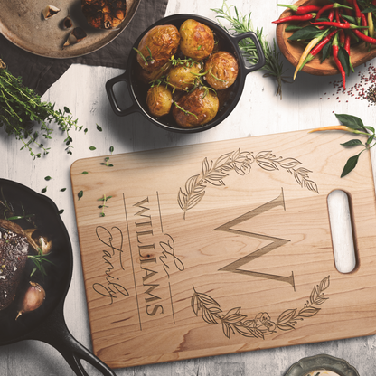 Personalized Family Name & Monogram Cutting Board – Solid Maple | Custom Gift | Made in the USA