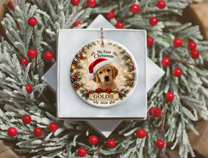 Personalized Puppy’s First Christmas Ornament – Photo, Name & Year
