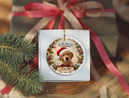 Personalized Puppy’s First Christmas Ornament – Photo, Name & Year