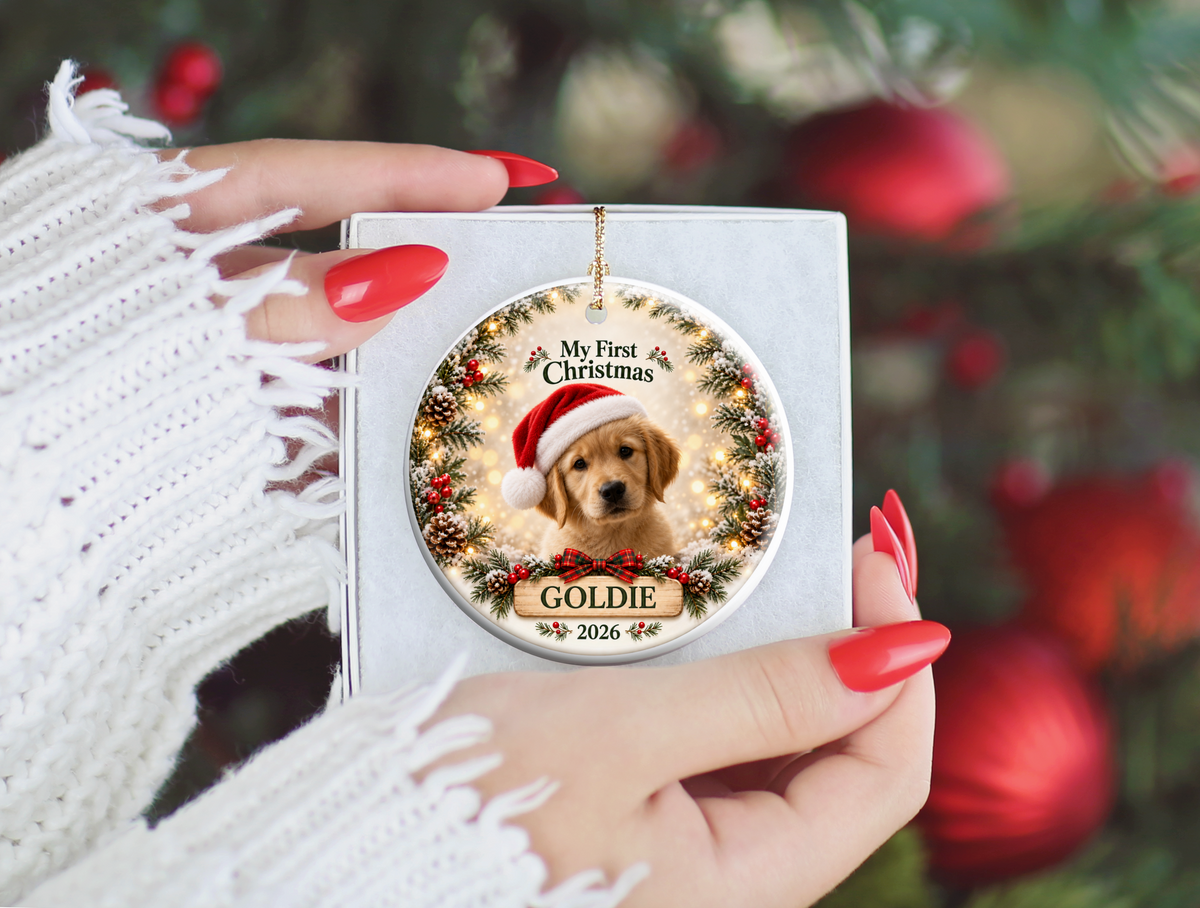 Personalized Puppy’s First Christmas Ornament – Photo, Name & Year