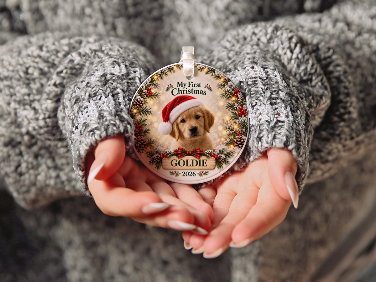 Personalized Puppy’s First Christmas Ornament – Photo, Name & Year