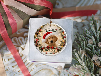 Personalized Puppy’s First Christmas Ornament – Photo, Name & Year