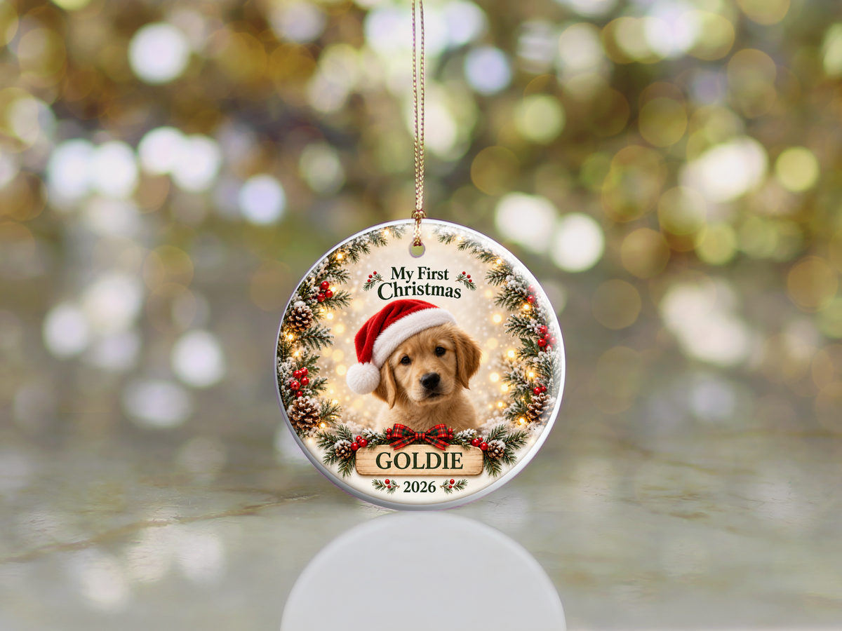 Personalized Puppy’s First Christmas Ornament – Photo, Name & Year