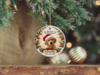 Personalized Puppy’s First Christmas Ornament – Photo, Name & Year