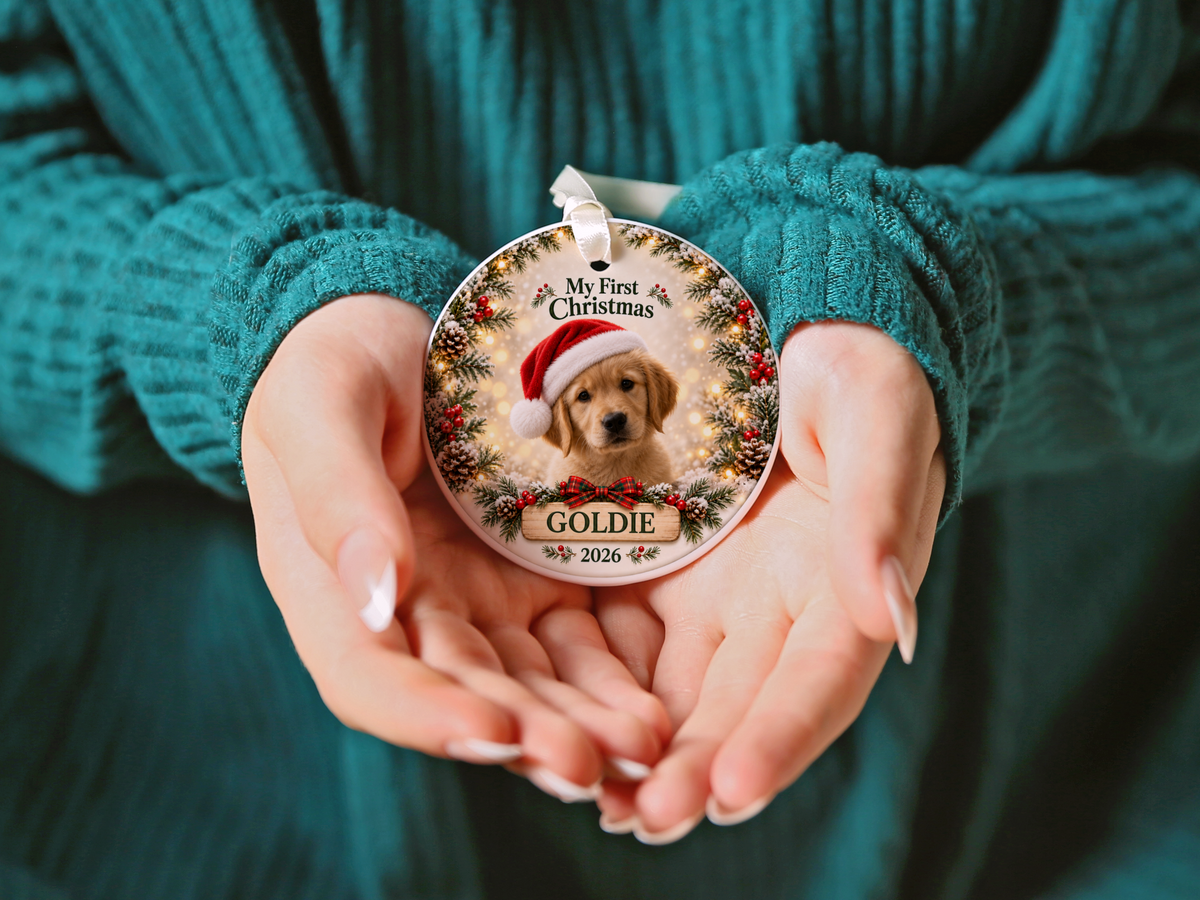 Personalized Puppy’s First Christmas Ornament – Photo, Name & Year