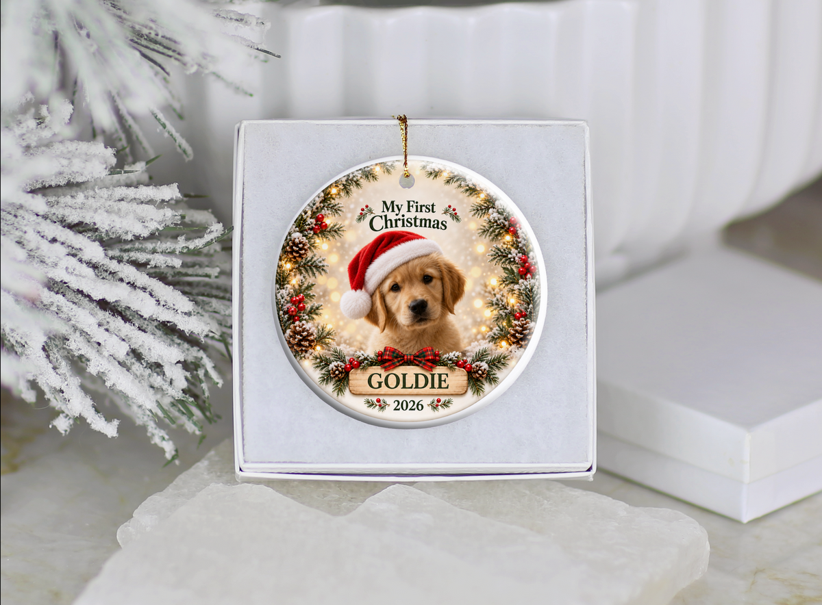 Personalized Puppy’s First Christmas Ornament – Photo, Name & Year