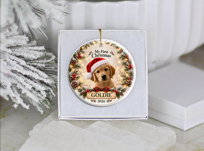 Personalized Puppy’s First Christmas Ornament – Photo, Name & Year