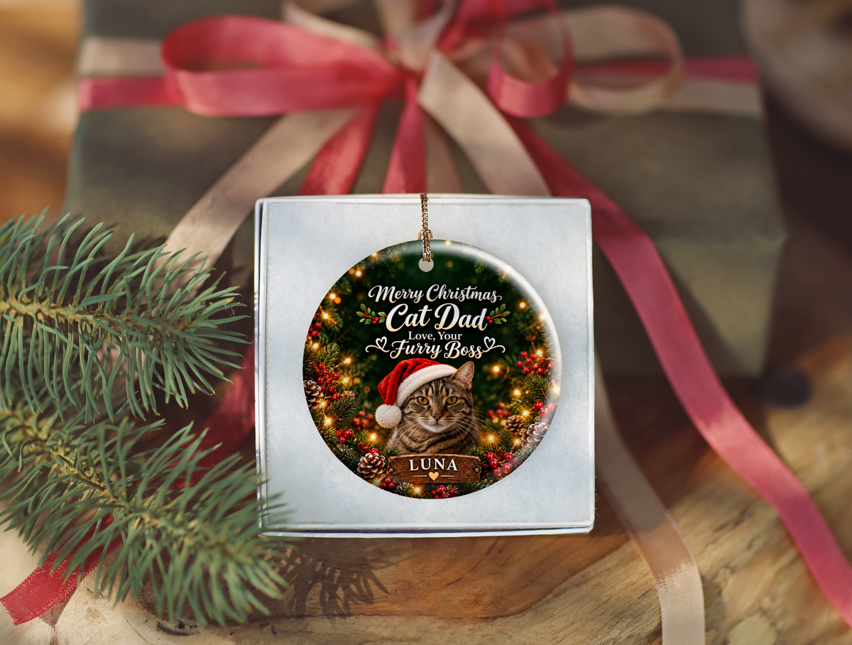 Personalized Cat Dad Christmas Ornament – Love, Your Furry Boss