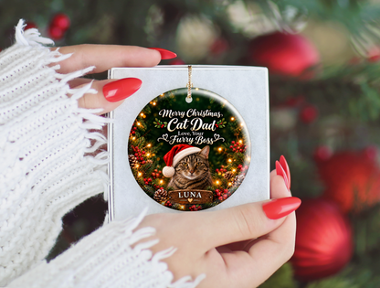 Personalized Cat Dad Christmas Ornament – Love, Your Furry Boss
