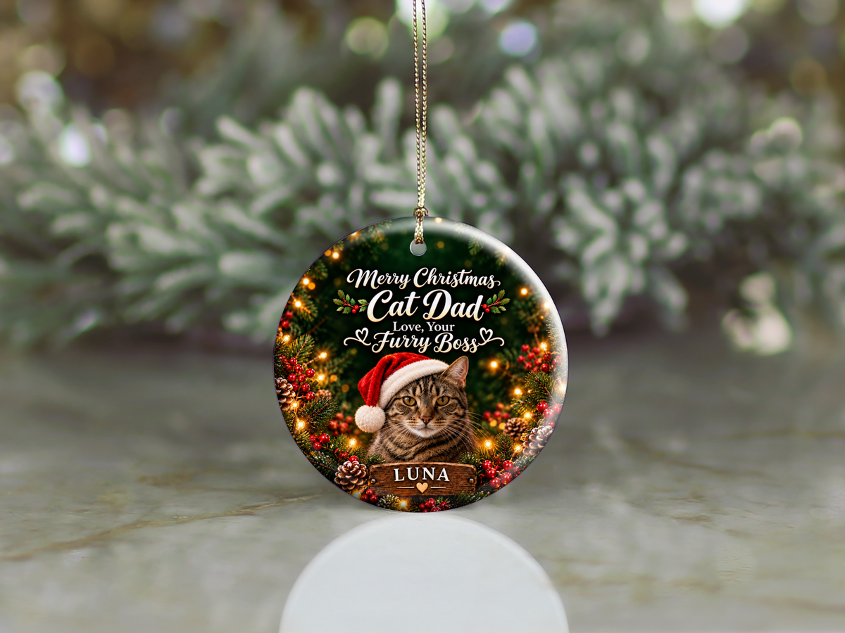 Personalized Cat Dad Christmas Ornament – Love, Your Furry Boss