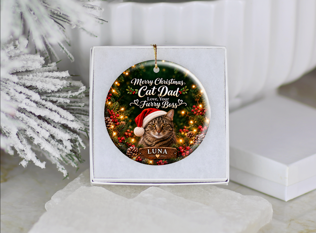 Personalized Cat Dad Christmas Ornament – Love, Your Furry Boss