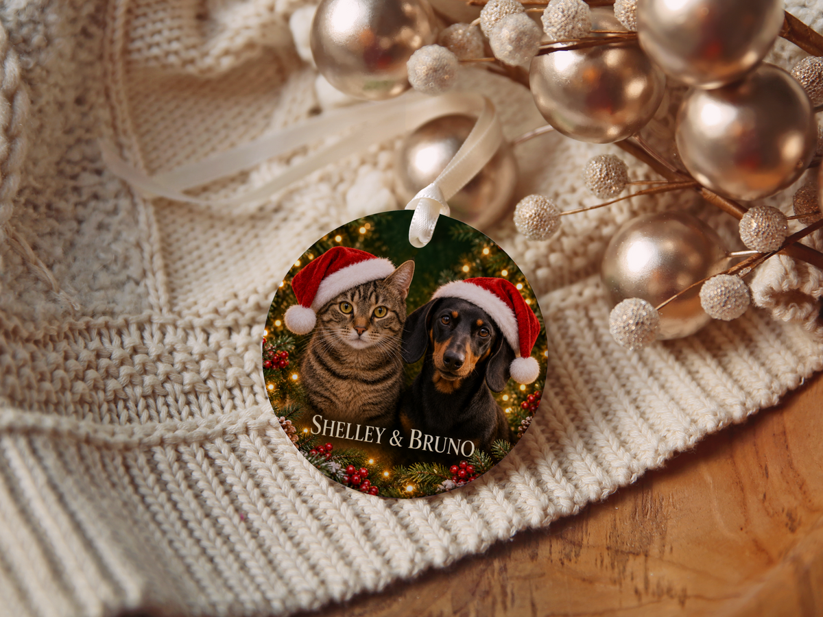 Personalized Dog & Cat Christmas Ornament – Two Pet Photo Portrait