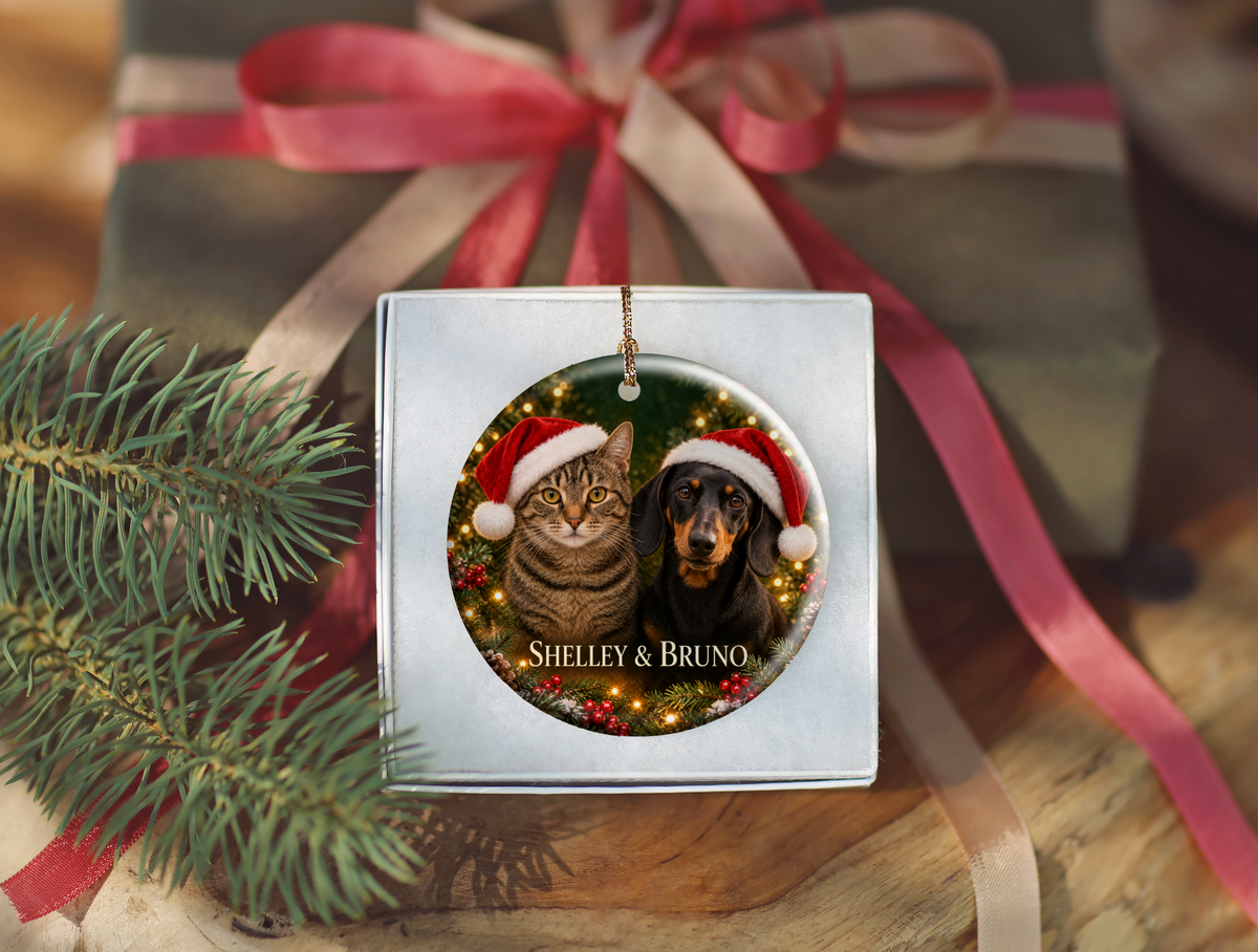 Personalized Dog & Cat Christmas Ornament – Two Pet Photo Portrait