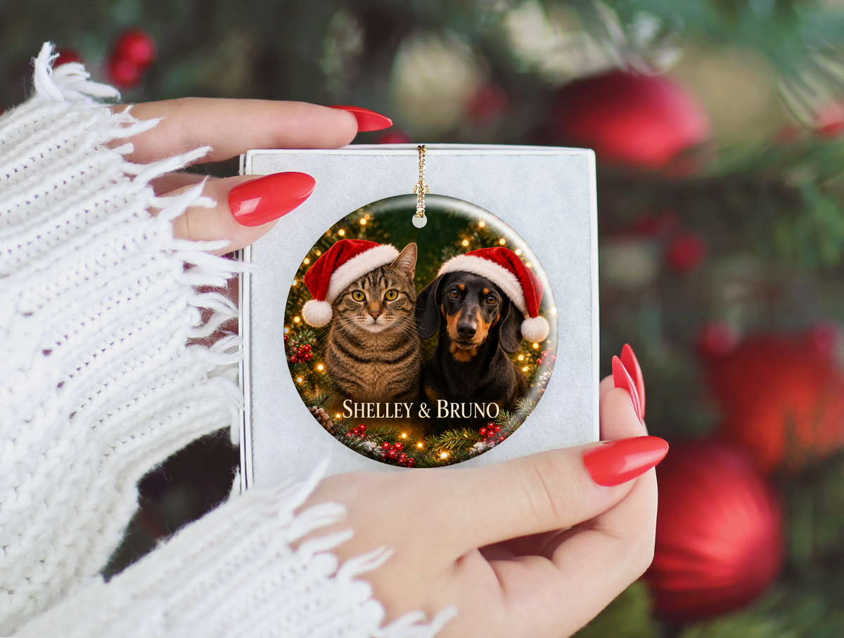 Personalized Dog & Cat Christmas Ornament – Two Pet Photo Portrait