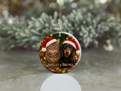 Personalized Dog & Cat Christmas Ornament – Two Pet Photo Portrait