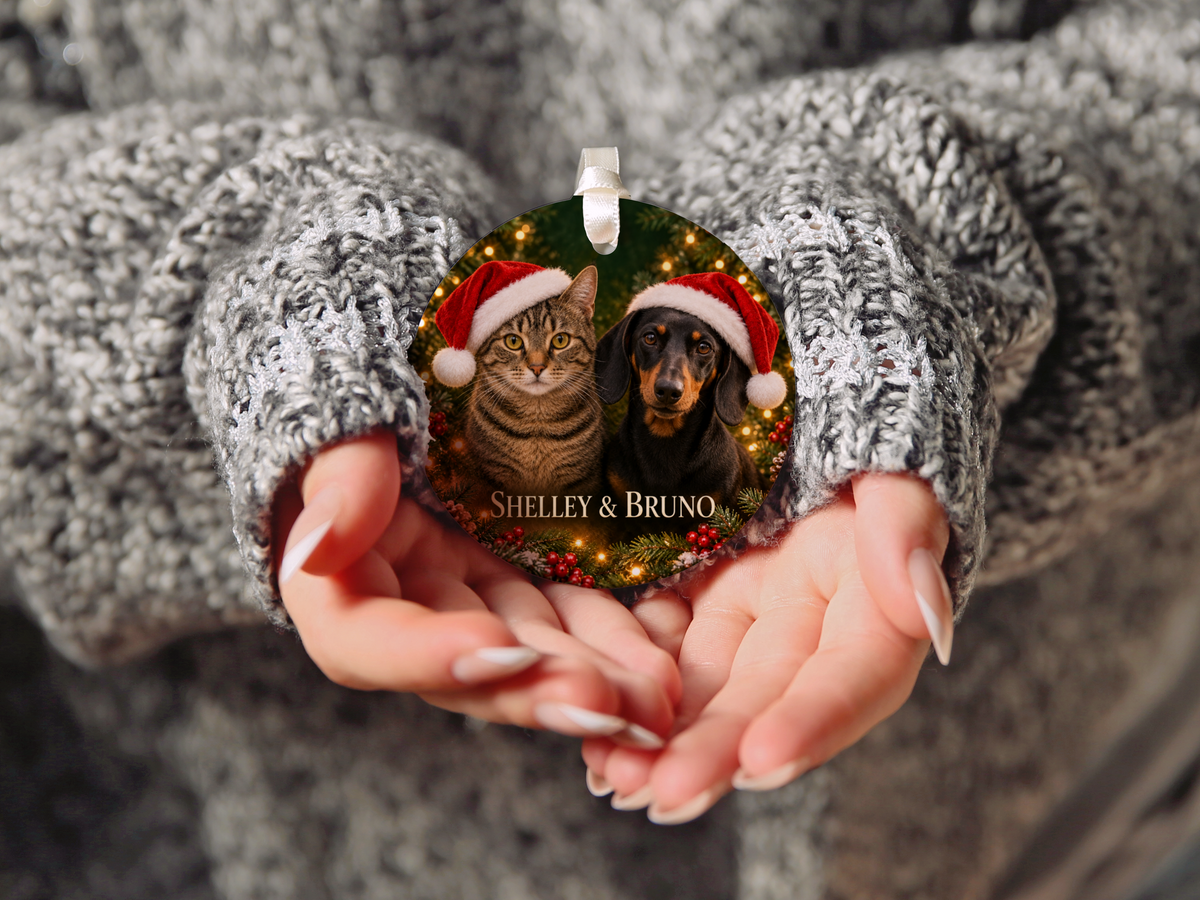 Personalized Dog & Cat Christmas Ornament – Two Pet Photo Portrait