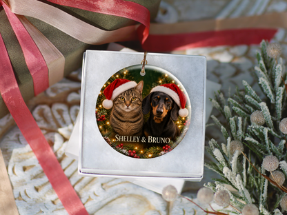 Personalized Dog & Cat Christmas Ornament – Two Pet Photo Portrait