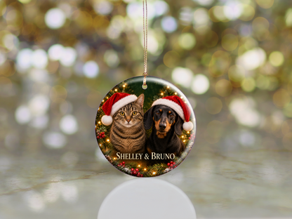Personalized Dog & Cat Christmas Ornament – Two Pet Photo Portrait